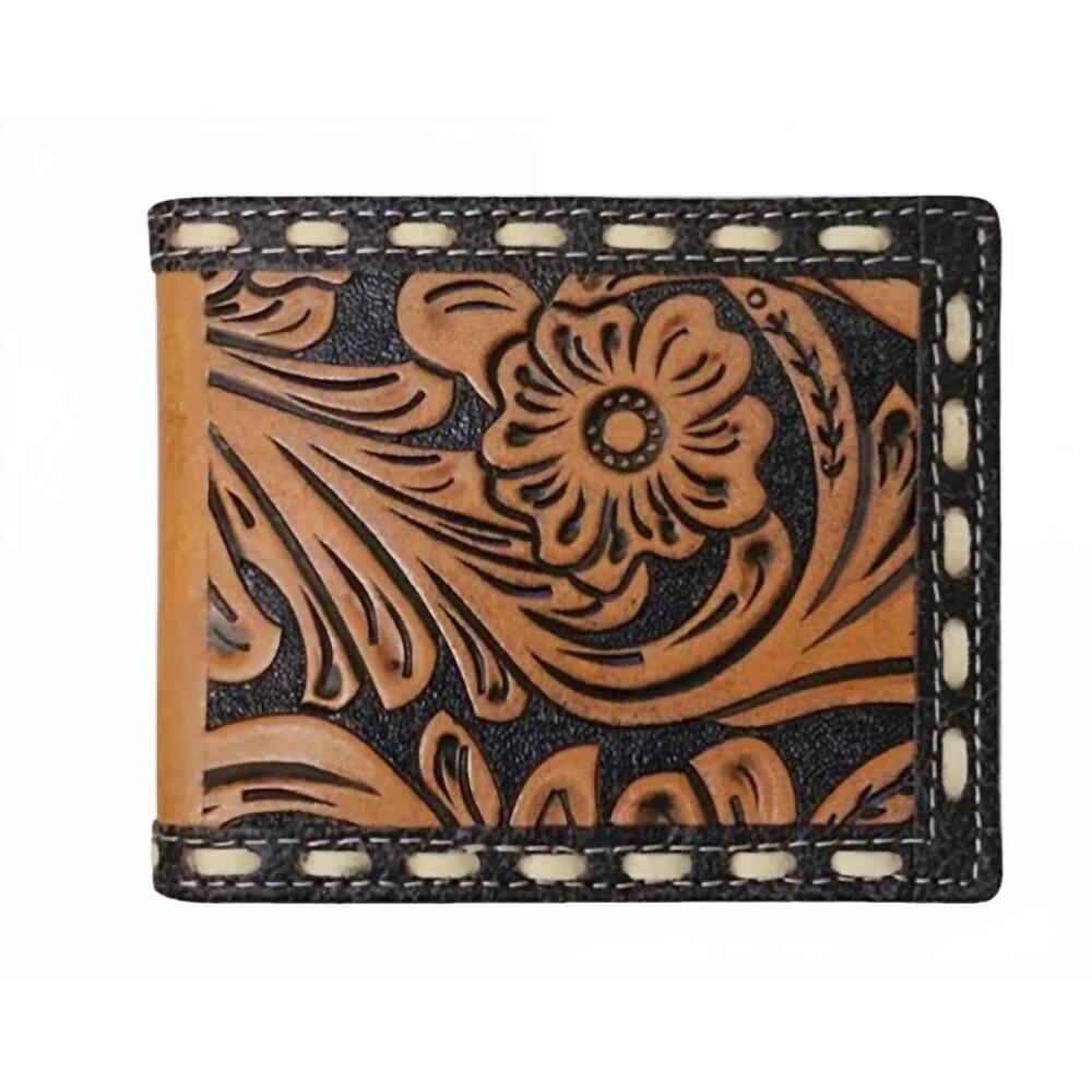 NEW ROPER tooled leather wallet in cognac